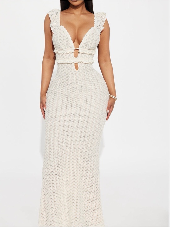 Fashion Nova Dresses & Skirts - Fashion Nova Cream Crochet Plunge Maxi Dress